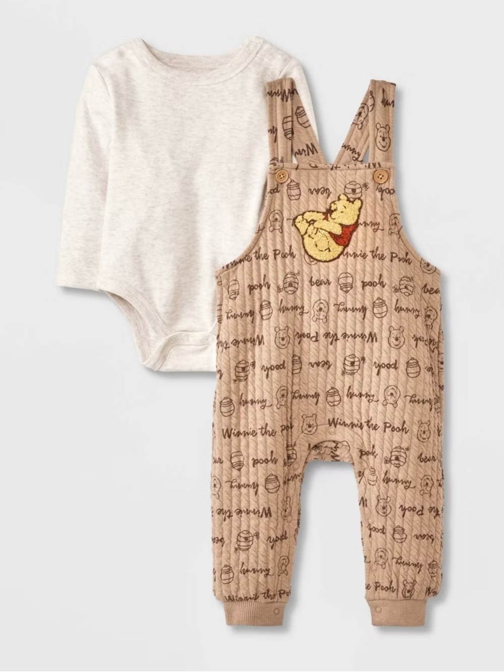 Baby 2pc Disney Winnie The Pooh Long Sleeve Bodysuit & Overalls Set - Tan 0-3M - Picture 3 of 8